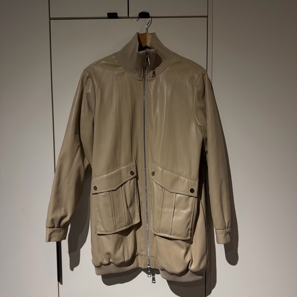 Minimal Cream Utility Jacket with High Collar